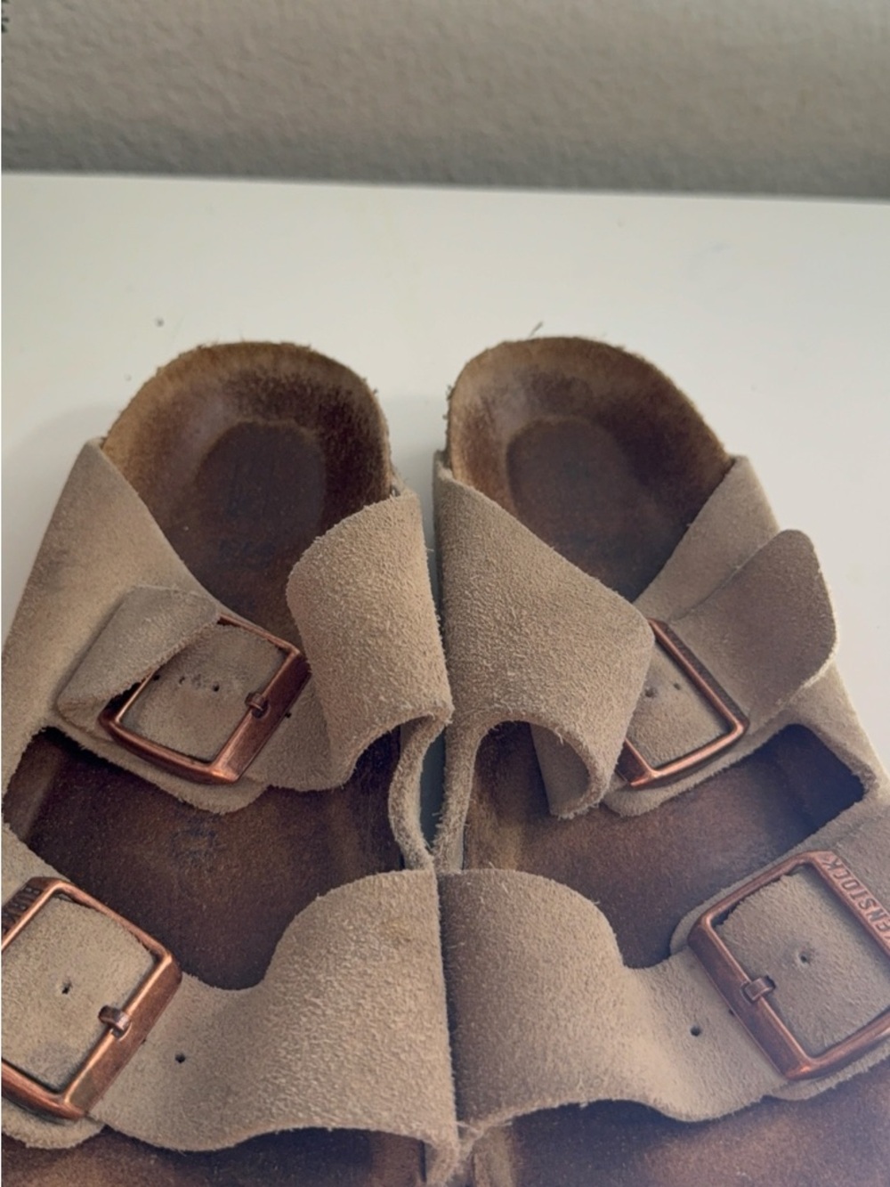 Birkenstock ArizonaSuede Double-Buckle Slide Sandals - Taupe - Picture 7 of 10